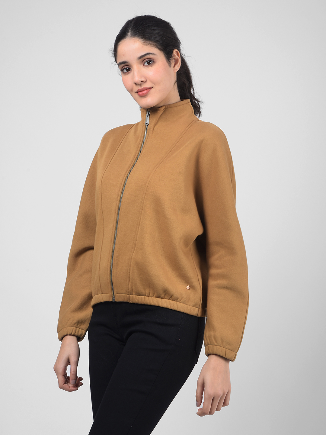 Numero Uno Women Dark Tan Mock Neck Sweatshirts